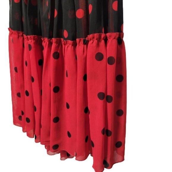 Red and Black Polka Dot Pleated Tiered Custom Made Skirt - Picture 4 of 11